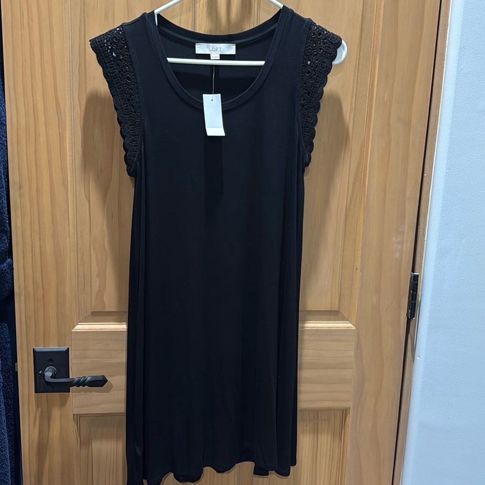 Loft Black Sleeveless Dress with Lace Detail, XS